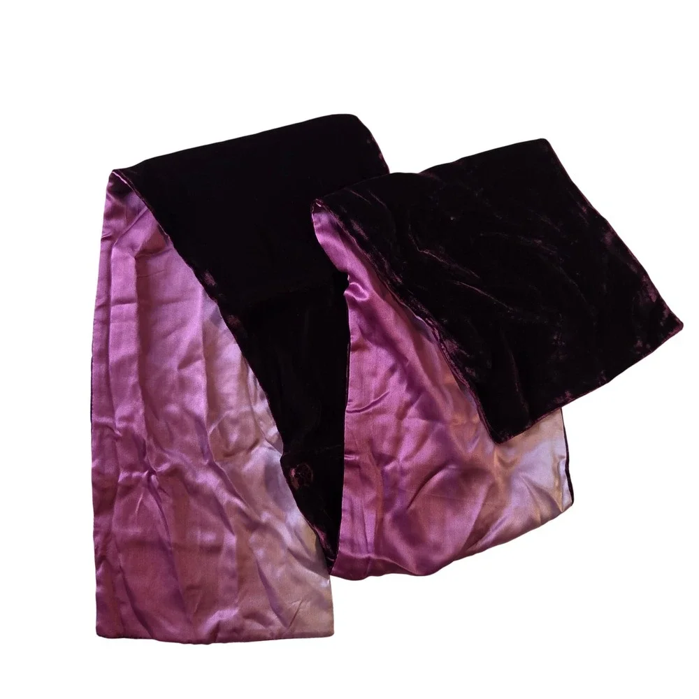 Berry Purple Silk Blend Velvet Scarf w/ Hombre Satin Lining Button Closure NWT